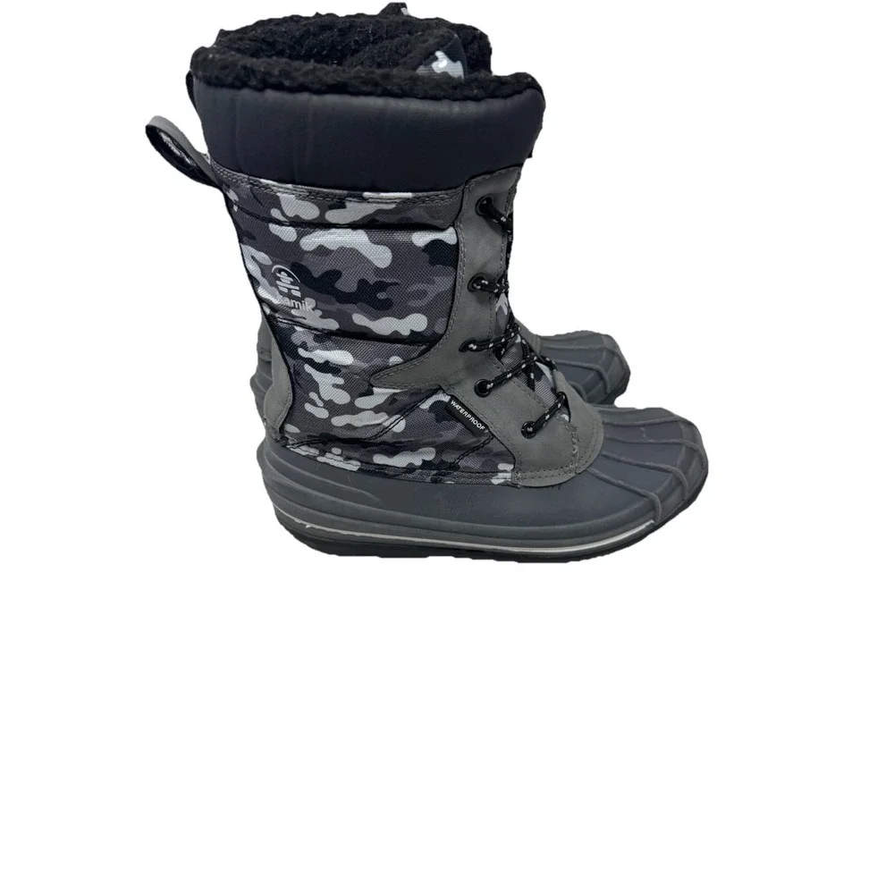 🔥Kamik 💰Waterproof 🖤🩶🖤Lined Winter Snow Boots Camo Army Print ‎ Sz 7$125